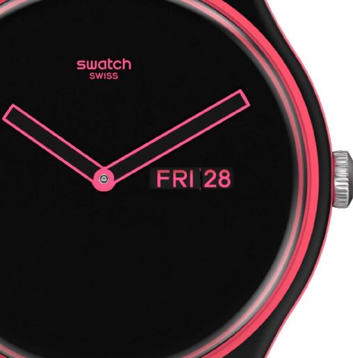 Swatch Minimal Line Pink With Black Silicone Strap So29p700